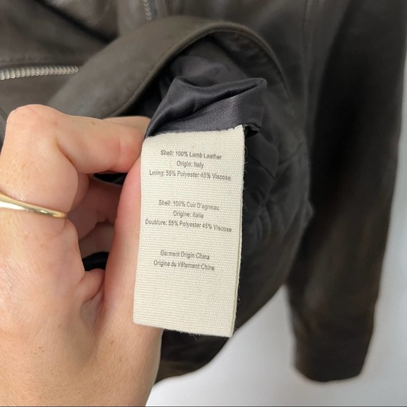 NWT L'Agence Devon Lamb Leather Stand Collar Walnut Moto Jacket Size 6 - Picture 6 of 9